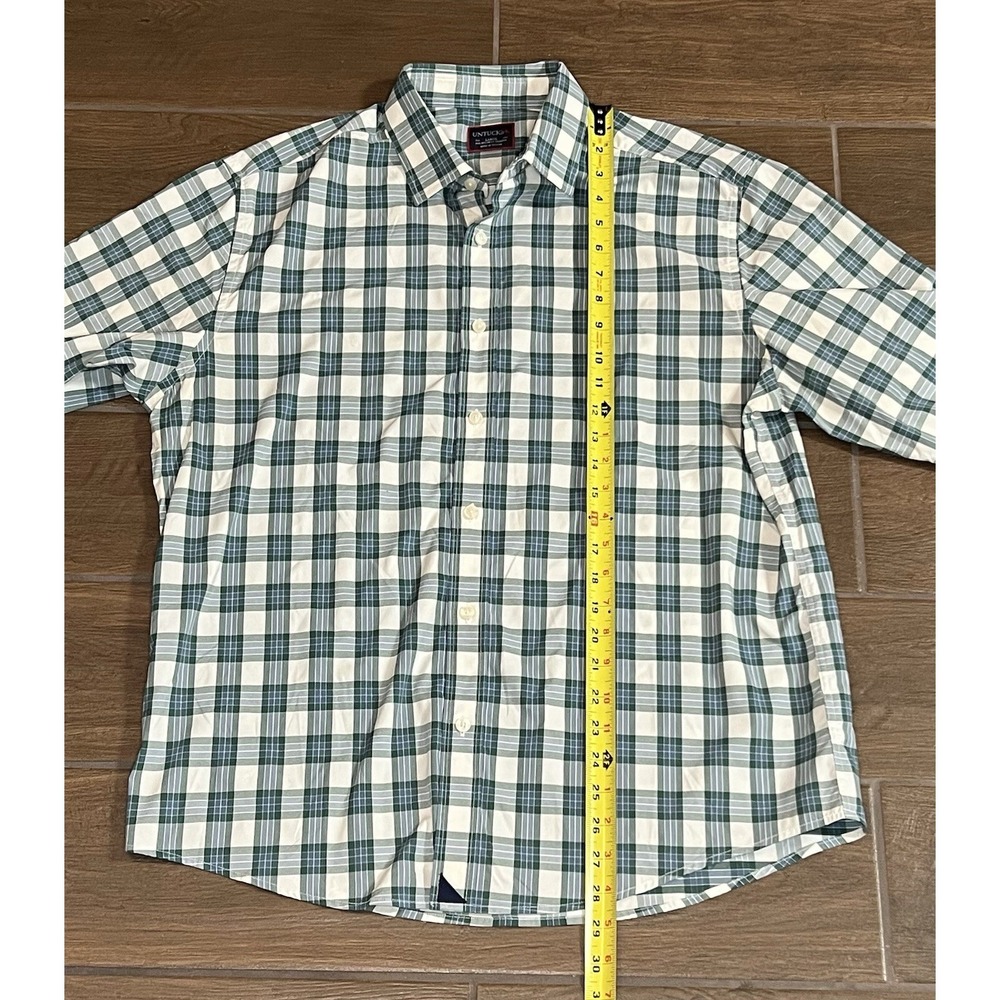 UnTuckit Men's Goutte Dor Plaid Green White  Long Sleeve Button Down Shirt Large - Picture 2 of 7